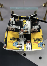 Yellow Street – Jeansrock mit Patchwork-Grafiktaschen